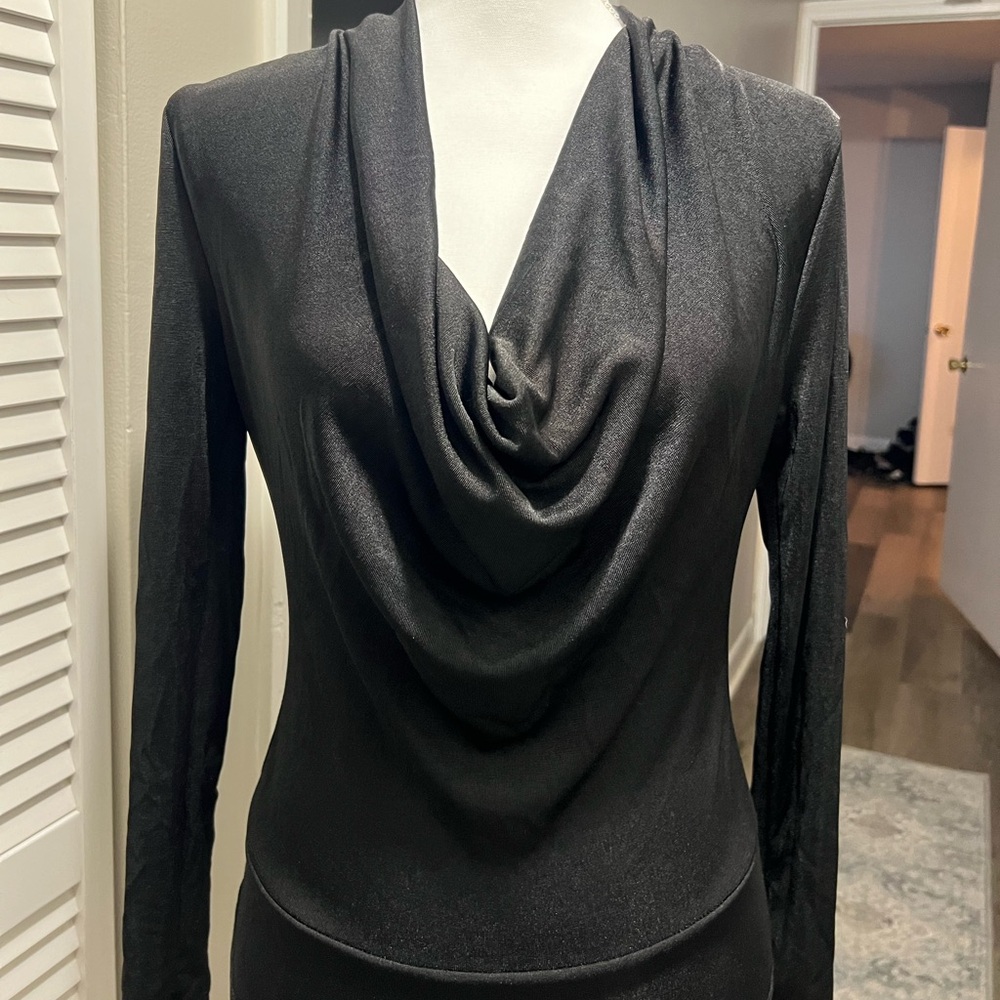 90s Y2K Black Bodysuit Cowl Neck Large NWT